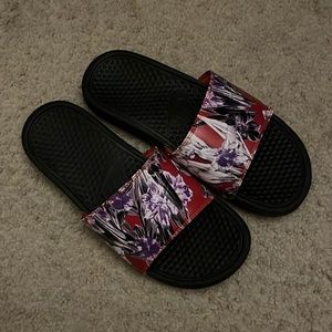 Red and Black Nike Slides